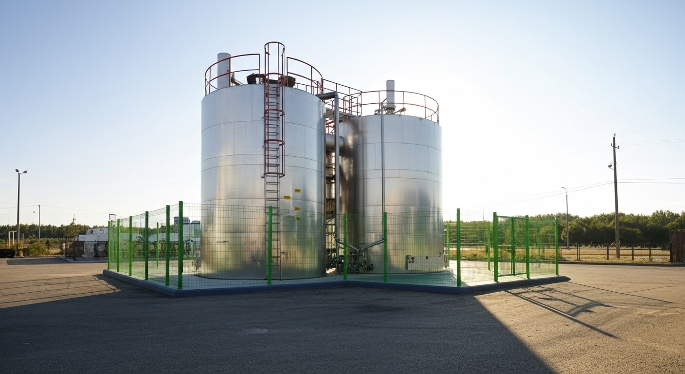 옥외탱크 주변 보유공지는 안보이는 선이라 휀스로 설명하는 장면